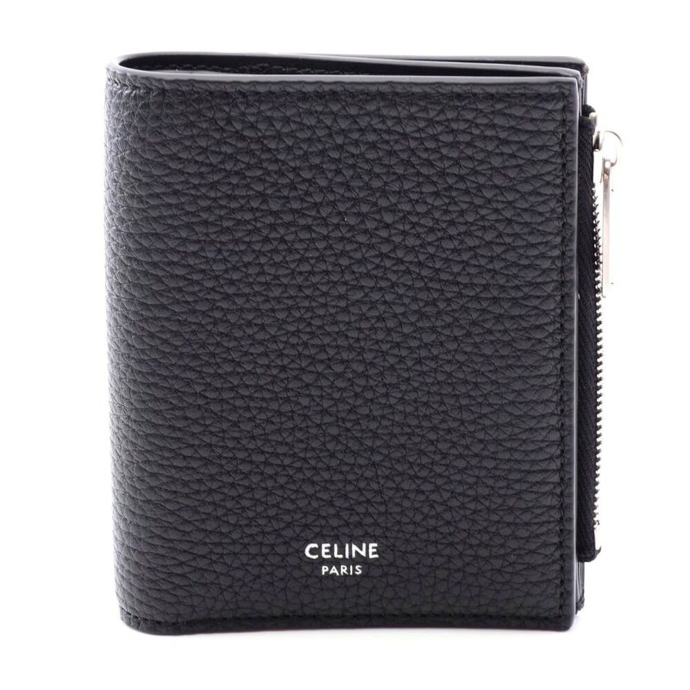 Celine Leather Compact Wallet Black